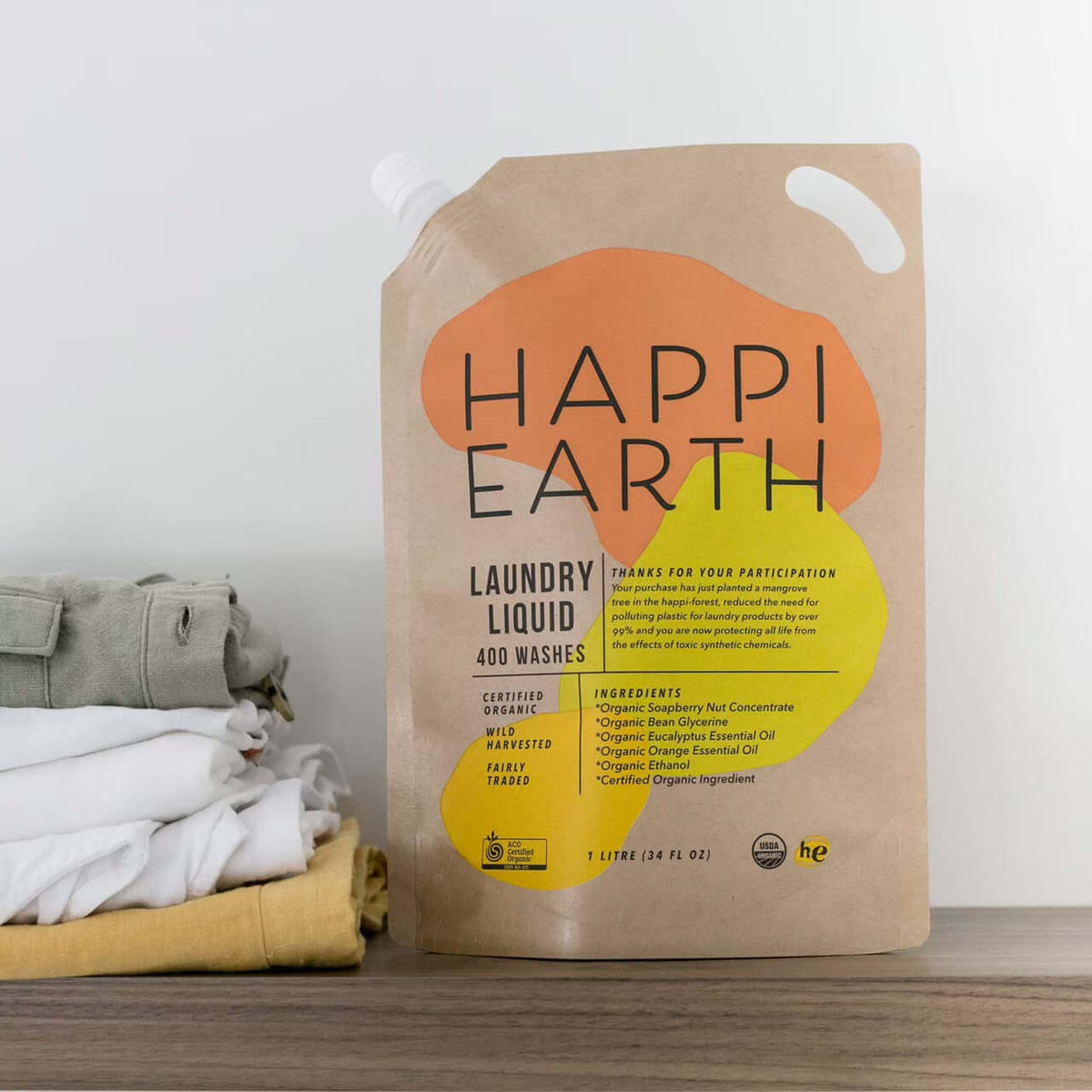 Happi Earth Laundry Liquid 1L 400回洗濯可能 Amazon | Happi Earth認定オーガニック洗濯用洗剤 1袋で約400